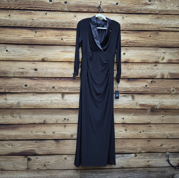 Adrianna Papell Black Tuxedo Mermaid Gown Dress - Picture 5 of 14